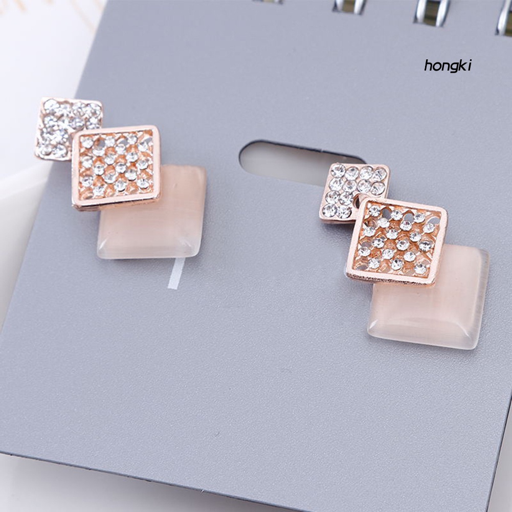 Set Vòng cổ Và Bông Tai Đính Đá Opal Hình Vuông