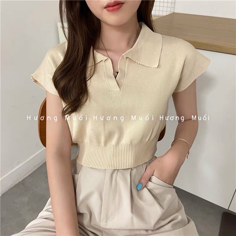 Áo len cổ polo trơn - áo croptop | BigBuy360 - bigbuy360.vn
