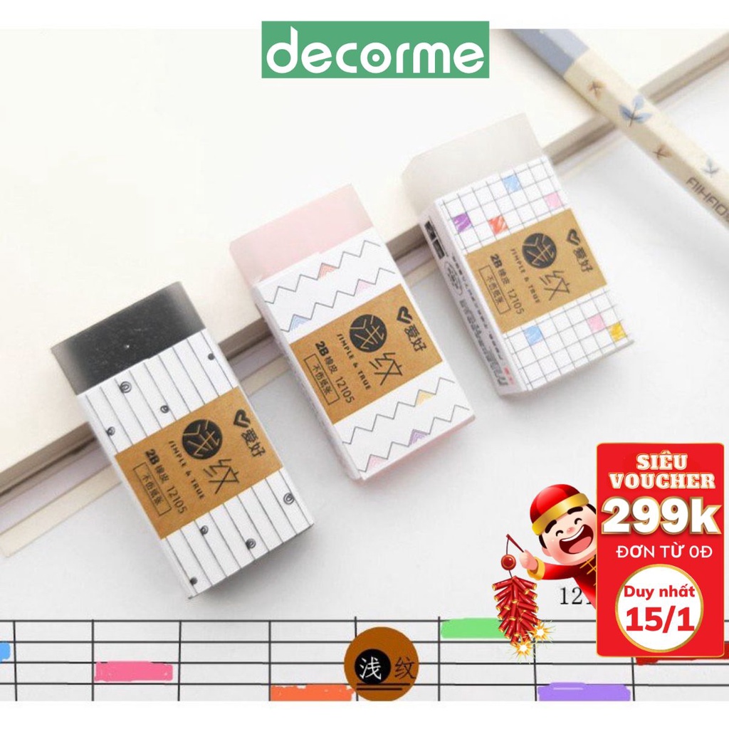 Gôm tẩy chì 2B Dupe Muji DecorMe caro lõi màu - Tẩy chì phụ kiện văn phòng phẩm