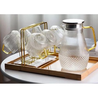 Bình cốc nước thủy tinh Vân sọc kim cương , Bộ bình nước thủy tinh chịu nhiệt cao cấp