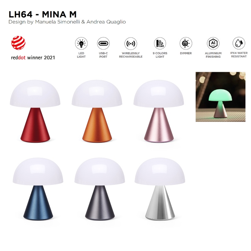 Đèn LED 9 màu LEXON size 11cm để bàn - MINA M - Bảo hành chính hãng
