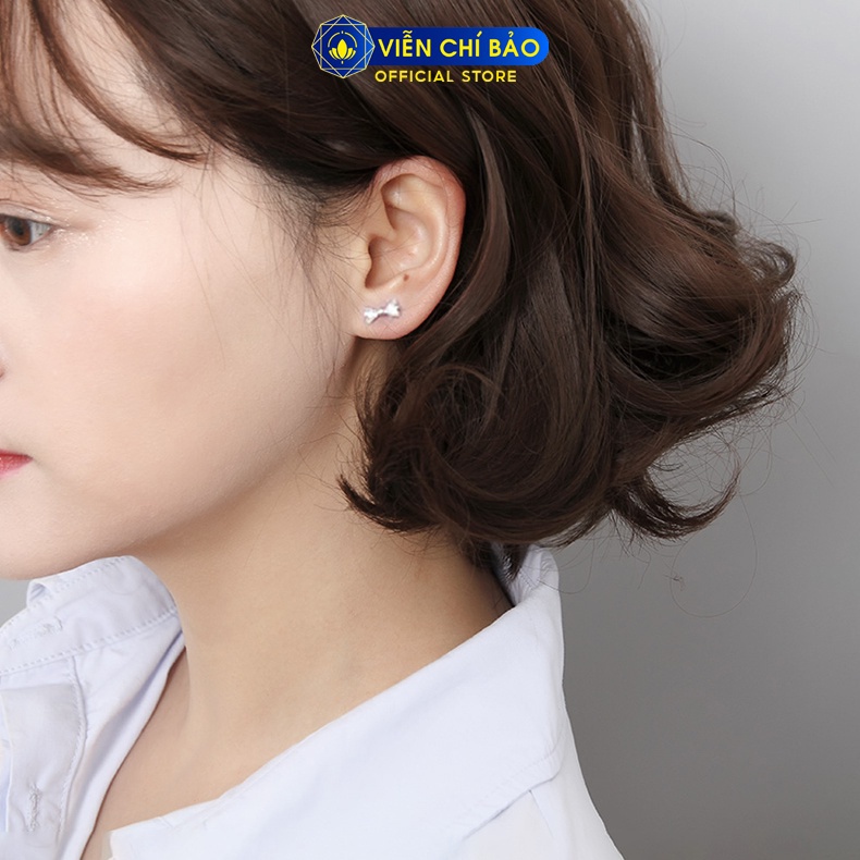 Bông tai bạc nữ hình nơ đính đá chất liệu bạc 925 thời trang phụ kiện trang sức Viễn Chí Bảo E0109