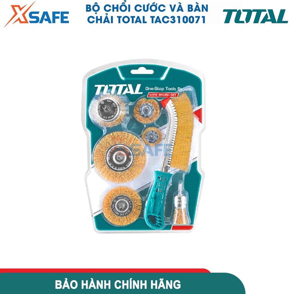 Bộ 7 bánh cước và chổi TAC310071 gồm chổi cước, bàn chải thép, bánh cước nhiều kích thước, dùng chà, mài nhẵn, tẩy cặn