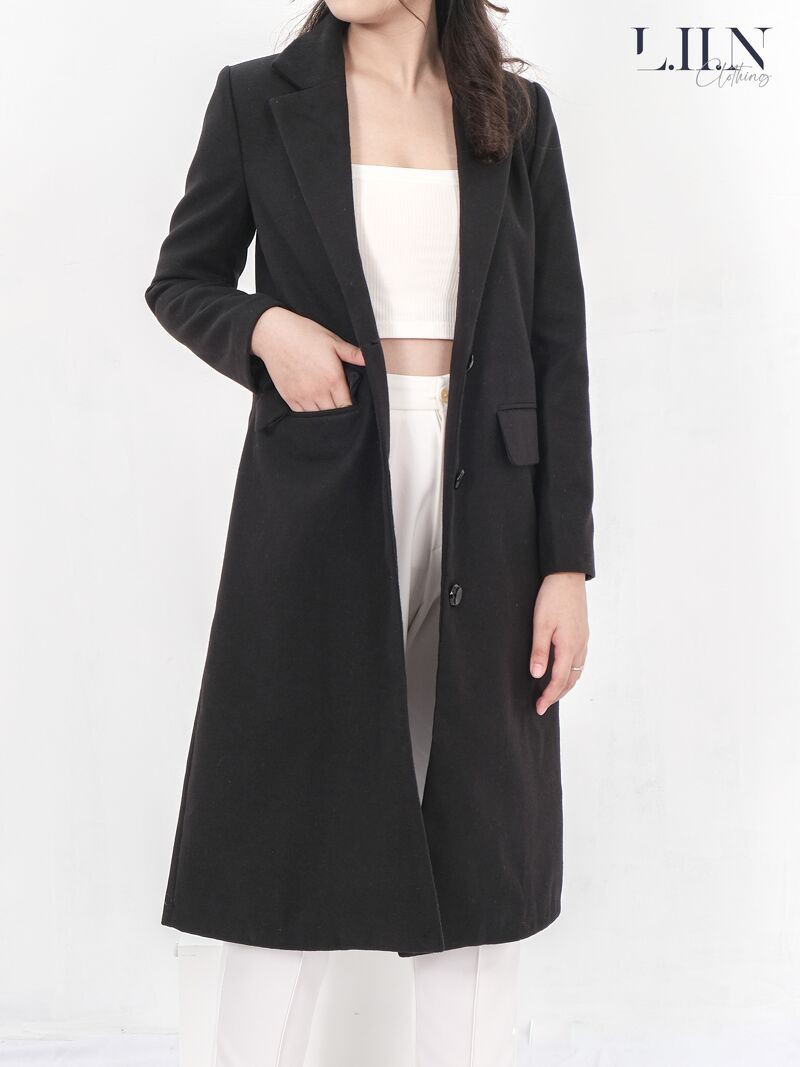 Áo dạ đen dáng dài mềm mại, dễ phối đồ LIIN Clothing M0021