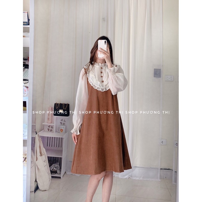 VÁY THIẾT KẾ NƠ CỔ PHA TAY VOAN SIÊU SANG (hình thật/video/sẵn) | BigBuy360 - bigbuy360.vn