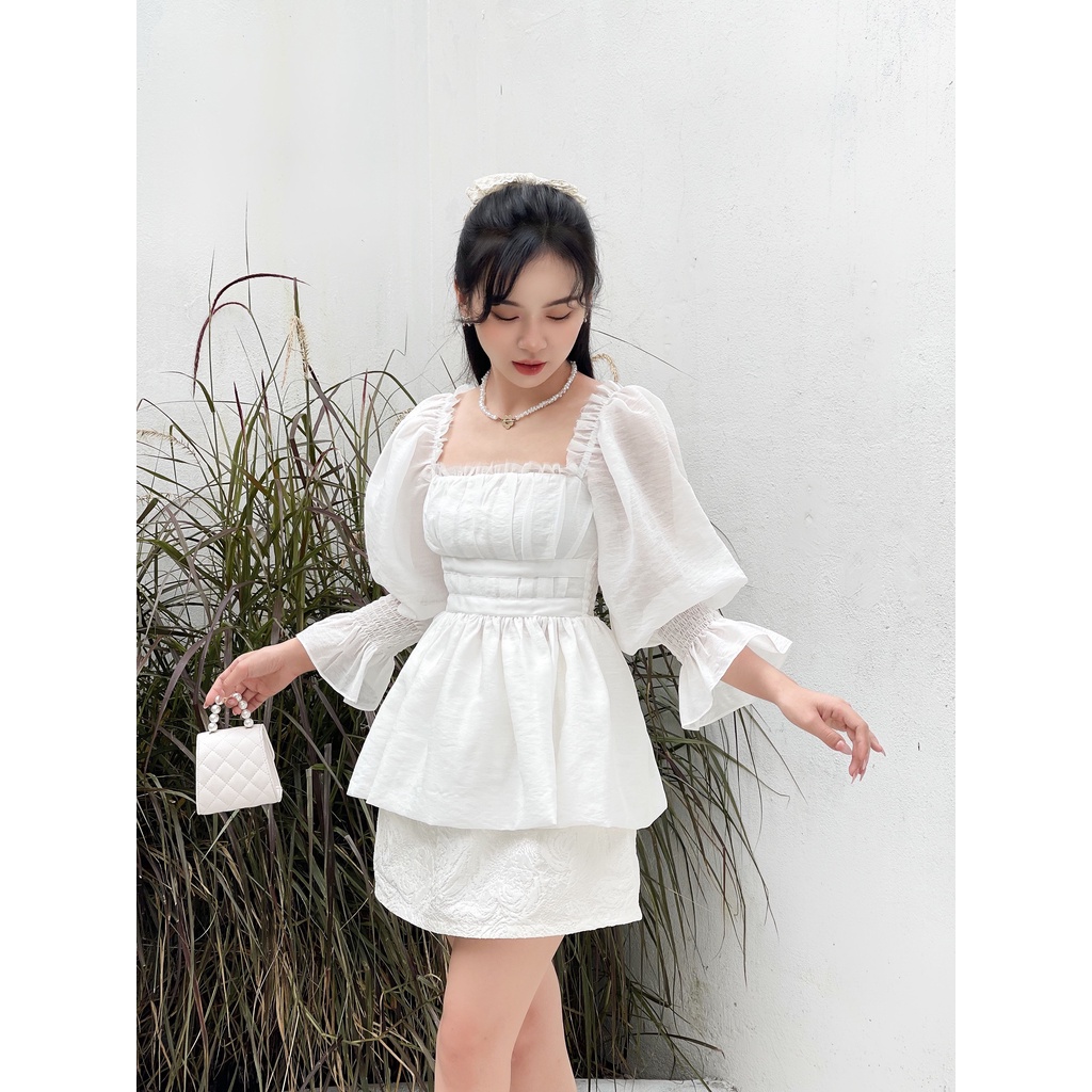 Muse blouse - Áo tơ xước tay bồng