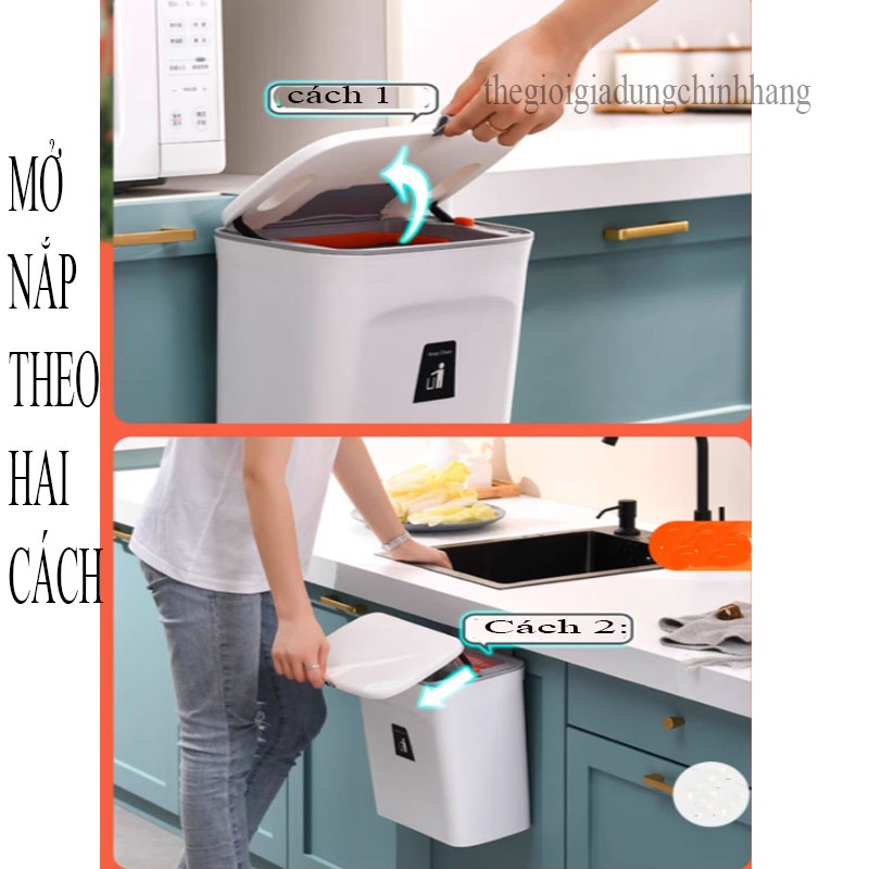 THÙNG RÁC TREO TỦ BẾP CÓ   NẮP ĐẬY - Thùng rác cài cánh tủ bếp - Treo gắn tủ bếp -Dán nhà vệ sinh