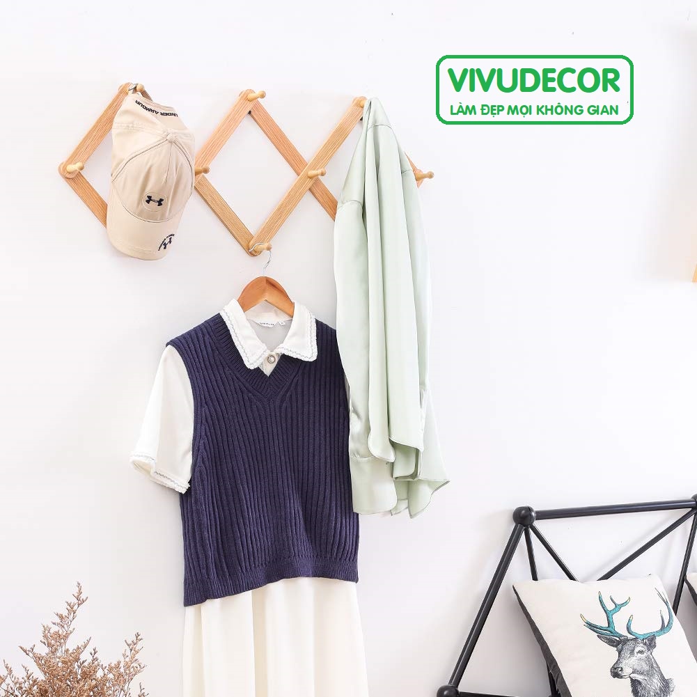 Móc treo tường Vivudecor 10 nhánh tròn, Móc treo quần áo biến hình phù hợp với mọi không gian, tặng kèm 2 miếng dán nhựa