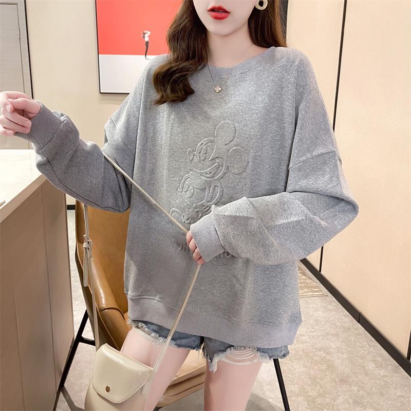 Áo thun nỉ tay dài dáng rộng phong cách Hàn Quốc hàng mới thời trang xuân thu 2021