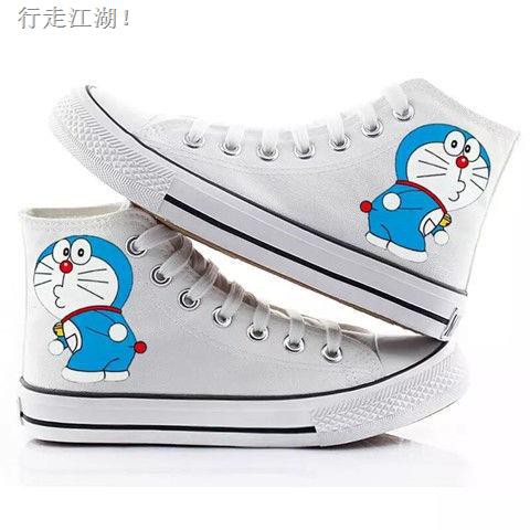 Doraemon Giày Lười Vải Canvas Đế Bằng In Họa Tiết Hoạt Hình Graffiti Cá Tính Cho Cặp Đôi