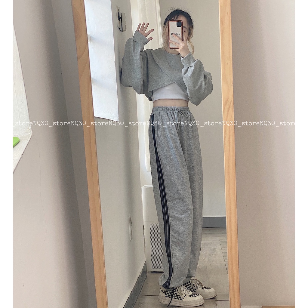 Quần Jogger Ống Rộng 3 Sọc Rút Dây Nam Nữ Unisex