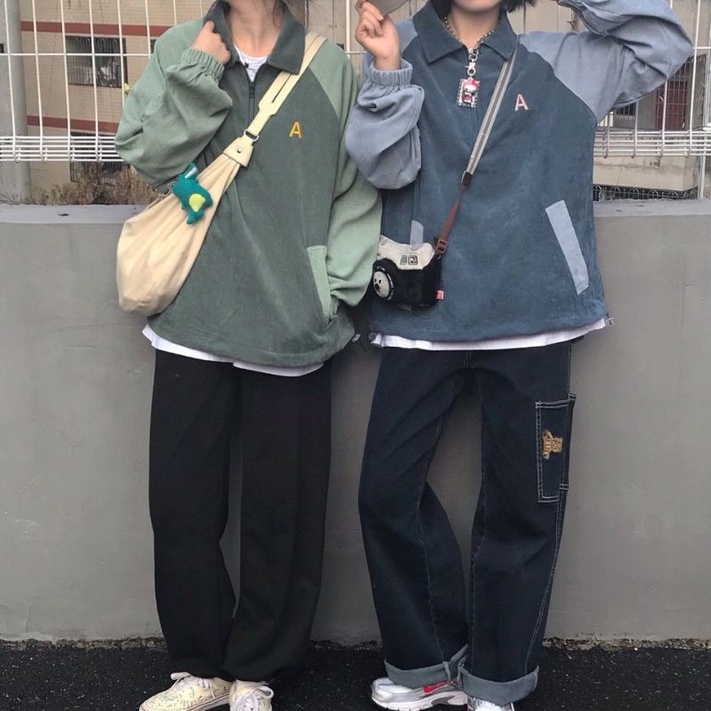 [Hàng order] Áo nỉ da cá mỏng nữ thêu chữ A bo zip cá tính (ảnh thật) | BigBuy360 - bigbuy360.vn