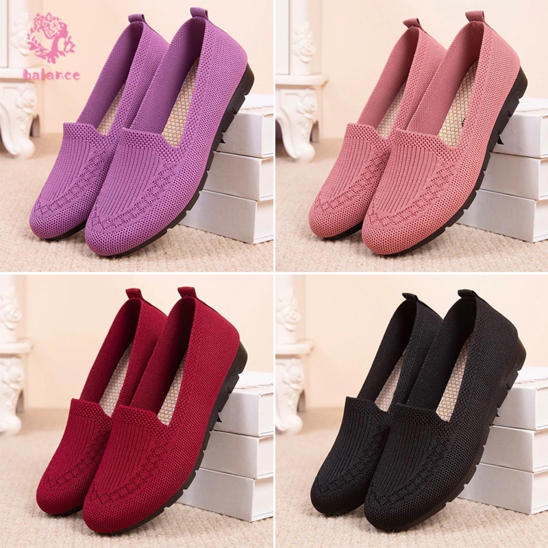 Giày Lười Vải Dệt Kim Mềm Co Giãn Thoáng Khí Thoải Mái Cho Nữ