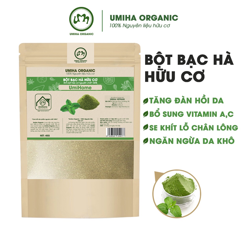 Bột đắp mặt nạ Bạc Hà nguyên chất UMIHOME 40G dùng dưỡng da trắng mịn, làm mờ thâm mụn, ngừa nếp nhăn