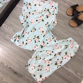 Bộ lanh lụa cánh tiên hoa xanh