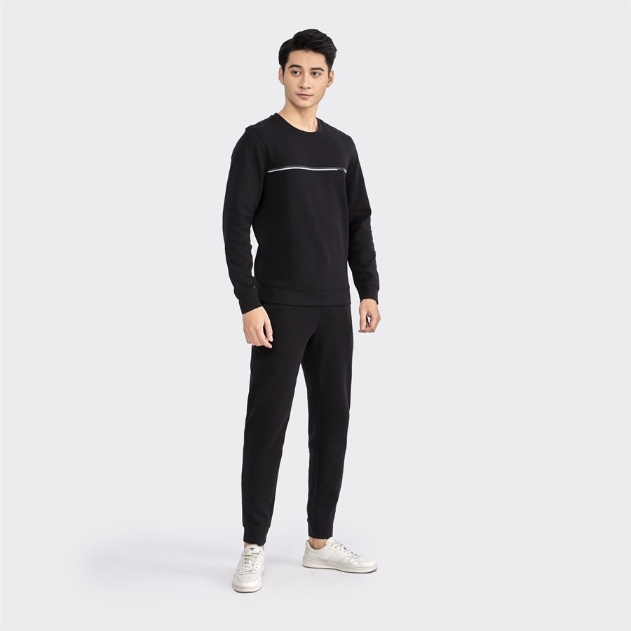 Bộ Đồ Dài Thu Đông Mặc Nhà Nam ARISTINO ALH011W2 Vải Cotton Trơn Màu Dáng Suông Bo Cổ Tay Gấu Áo Cổ Tròn Quần Cạp Chun