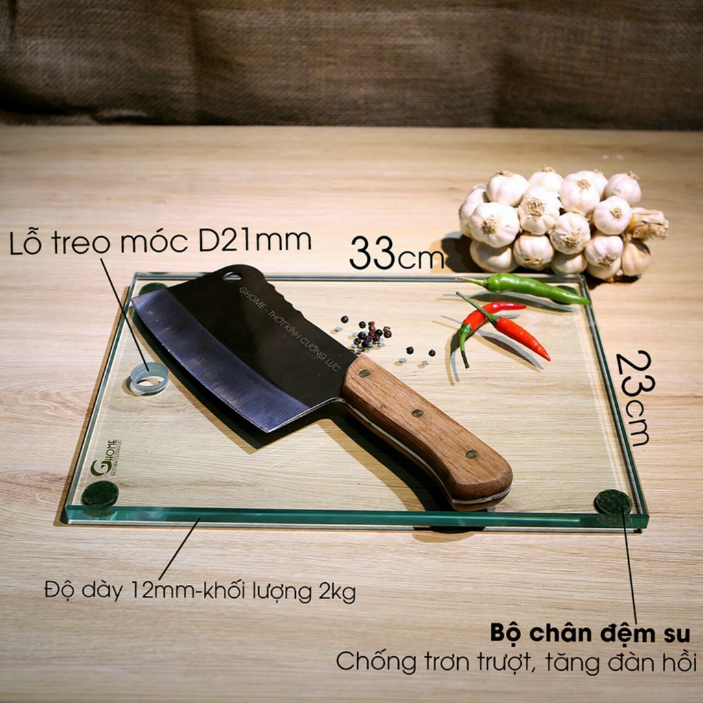 Thớt kính cường lực cao cấp kháng khuẩn Ghome chính hãng bao chặt chém thoải mái