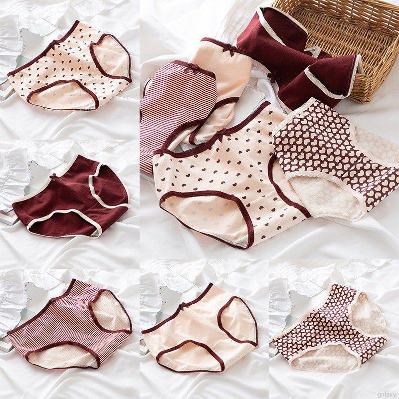 Quần Lót Cotton Lưng Vừa In Họa Tiết Trái Tim Ngọt Ngào Phong Cách Hàn Quốc Cho Nữ
