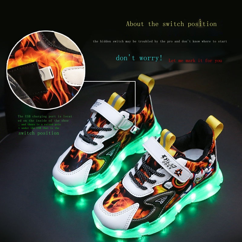 Giày Thể Thao Có Đèn Phát Sáng Nhiều Màu Sắc Hình Ultraman Dễ Phối Đồ Thời Trang Xuân Thu Cho Bé Trai