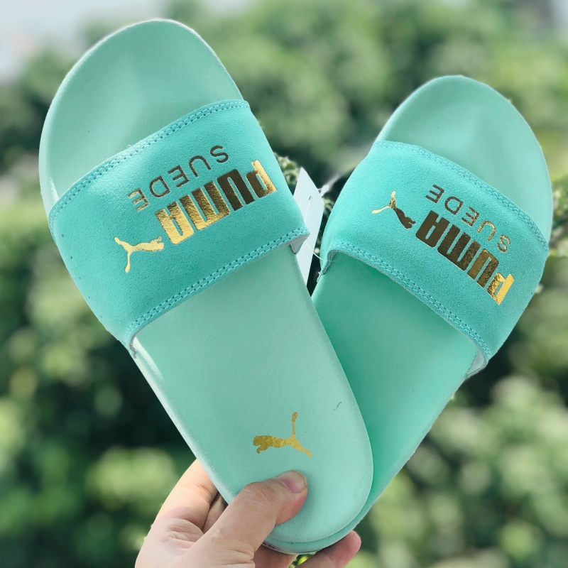 Dép unisex 𝐌𝐋𝐁 𝐏𝐔𝐌𝐀 ❤️FREESHIP + Hộp❤️ dép mlb bóng chày quai ngang thể thao nữ in PUMA da lộn, full-xanh