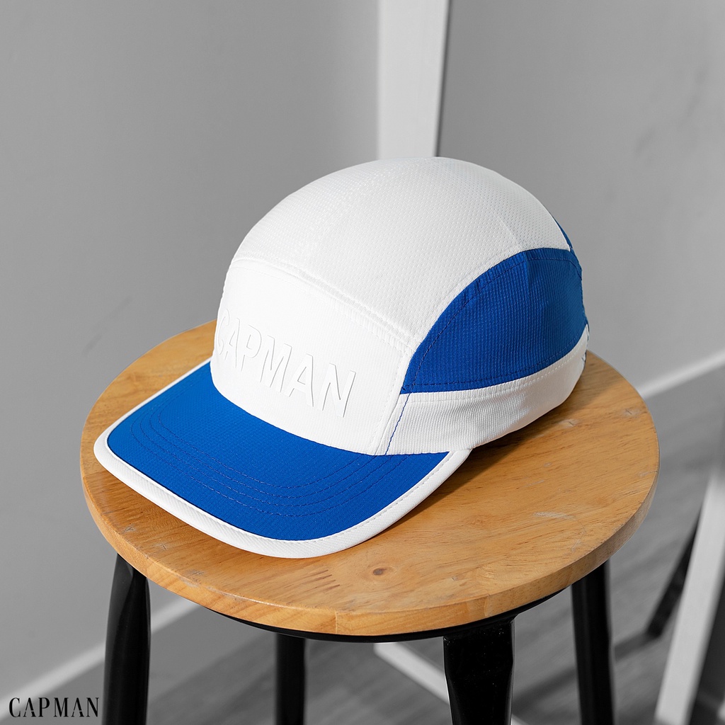 Mũ snapback CAPMAN phong cách hiphop CM112 vải dù màu trắng xanh