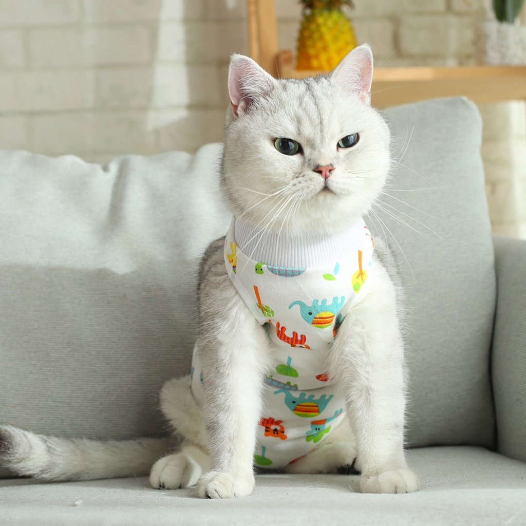 Bộ đồ phẫu thuật in họa tiết hoạt hình chống liếm thân thiện với da cho mèo cưng