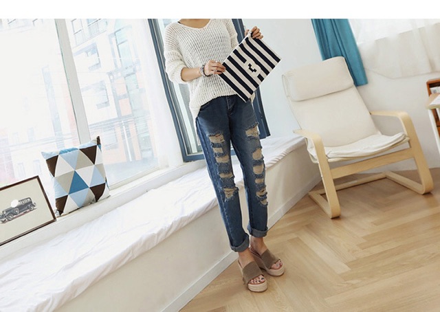 Quần jean baggy xanh đậm lưng thun big size wash rách size đại 70-90kg