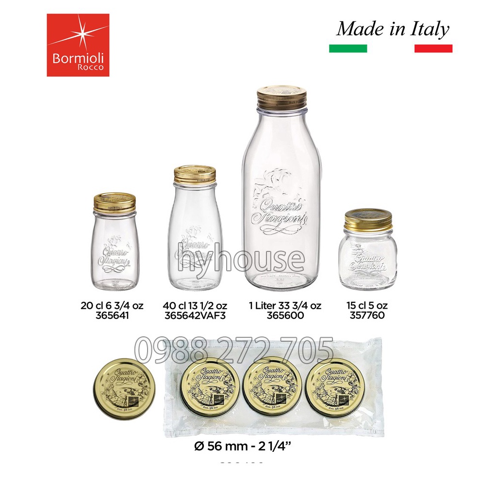 Combo 3 nắp vặn hũ thủy tinh Quattro - Bormioli Rocco - đường kính 56mm