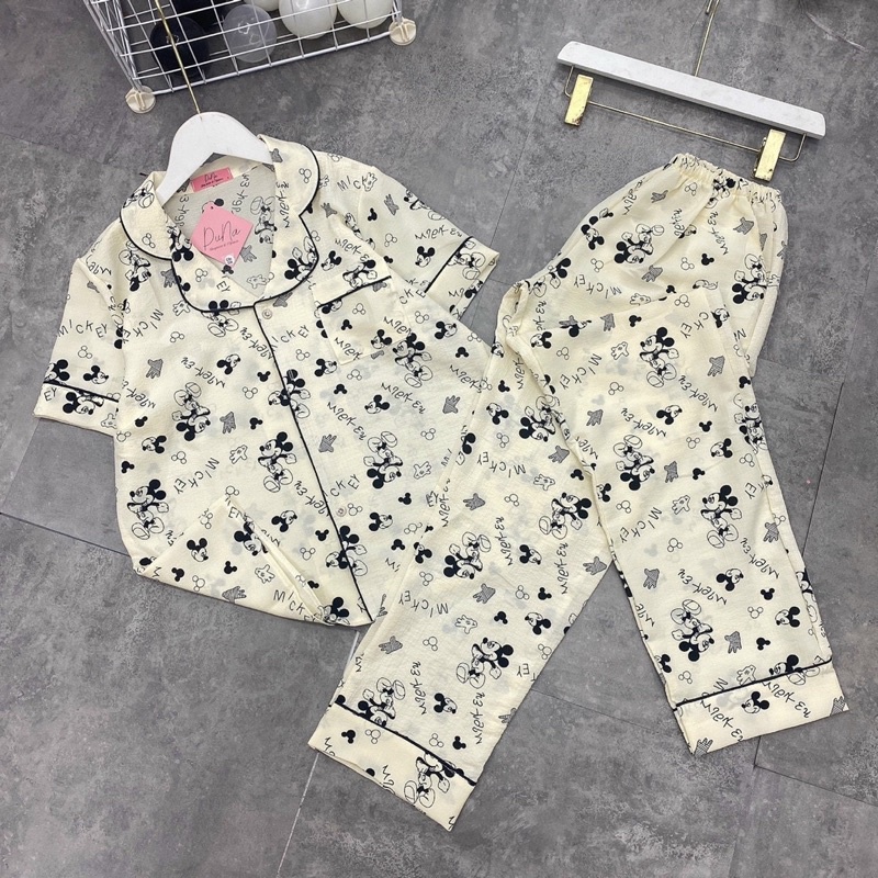 Bộ pijamas quần dài áo cộc chất đũi mềm Hàn hoạ tiết nhiều hình siêu mát, Đồ ngủ xinh mặc nhà chất mát