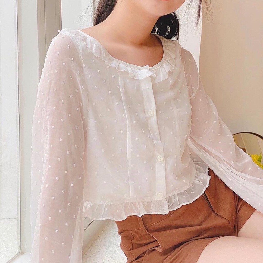Áo babydoll voan bi ( ảnh thật/ hàng sẵn)
