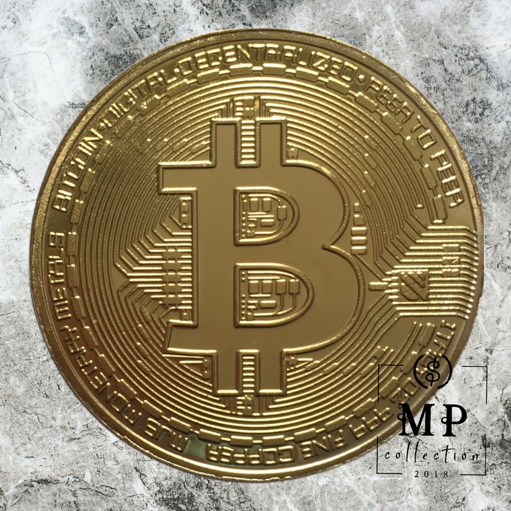 Đồng Xu May Mắn Bitcoin Mạ Vàng 24 + Hộp Nhựa Đi Kèm