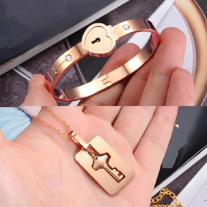 Vòng tay ổ khóa dây chuyền chìa khóa TiTan sang trọng không đen - quà tặng cặp đôi - trang sức cặp đôi ý nghĩa