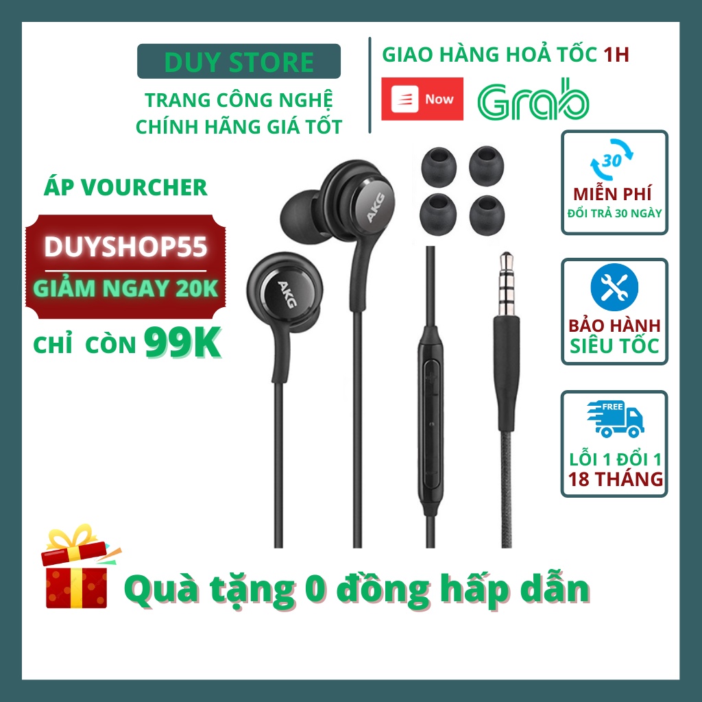 Tai nghe có dây samsung akg s10 chính hãng, tai phone gaming jack 3.5mm tặng kèm 4 núm phụ - duystore