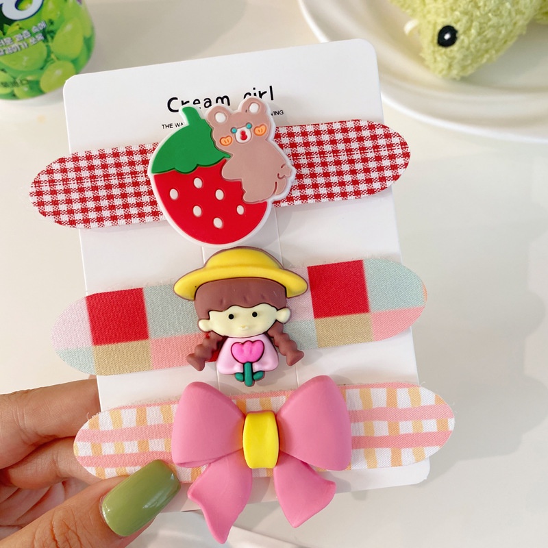 Set 10 kẹp (5 cặp) bấm mái vân nổi họa tiết hoạt hình dễ thương phong cách Hàn Quốc- kẹp mái