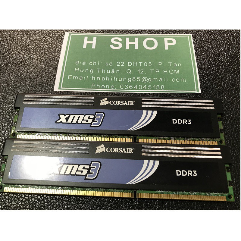 Ram 4Gb DDR3 bus 1333 - 10600U, Kit 4gb (2x2gb), ram tản nhiệt bộ hiệu CORSAIR XMS3, tháo máy chính hãng, bảo hành 3 năm