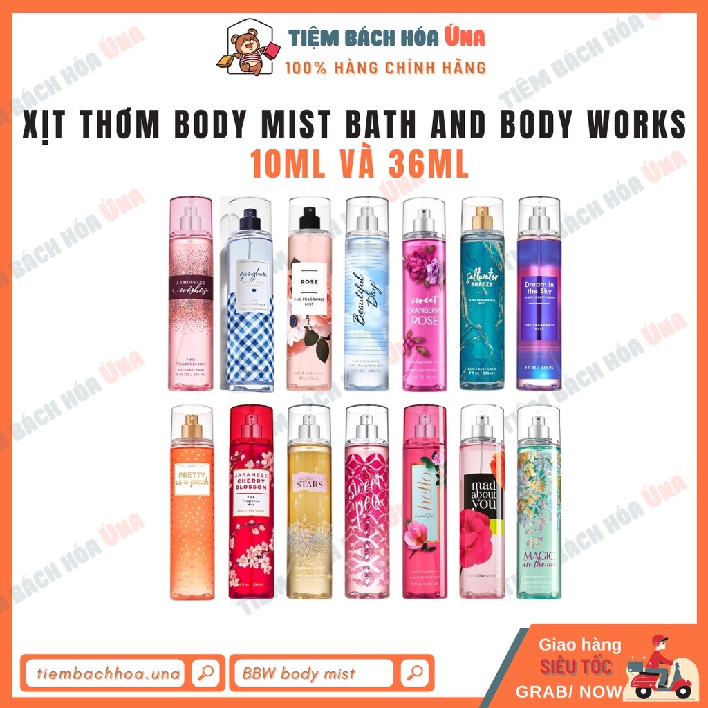 Xịt thơm nước hoa toàn thân Body mist Bath and Body works BBW nhiều mùi 10ml