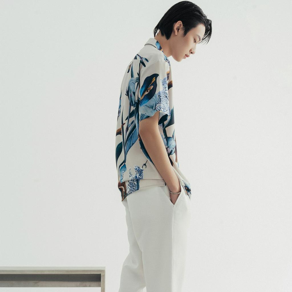 Áo sơ mi tay ngắn họa tiết mềm mịn Highway  Flourish Blue