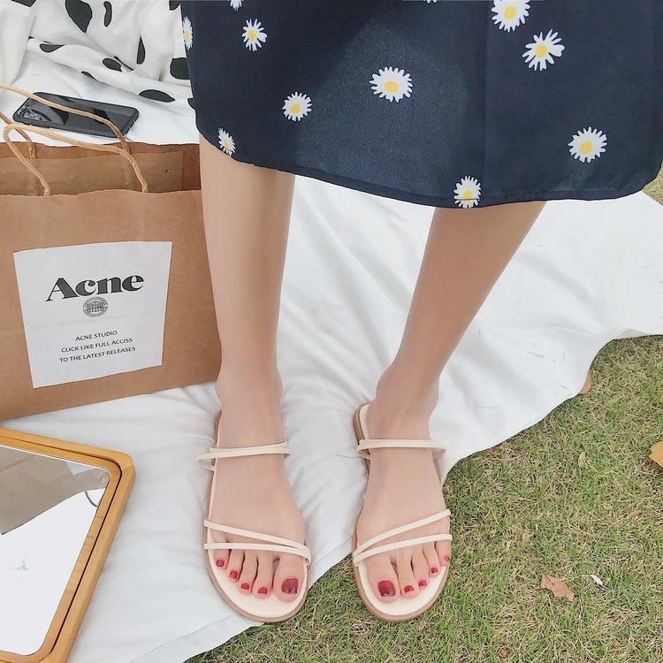 Giày Sandal Đế Bệt Hở Ngón Thời Trang Mùa Hè Hàn Quốc Dành Cho Nữ