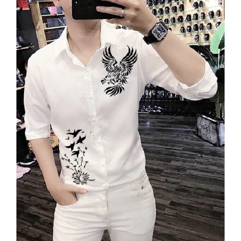 ÁO SƠ MI NAM IN HÌNH CHIM ĐẠI BÀNG PHONG CÁCH MẠNH MẼ, SIZE M-6XLTỪ 40-90KG
