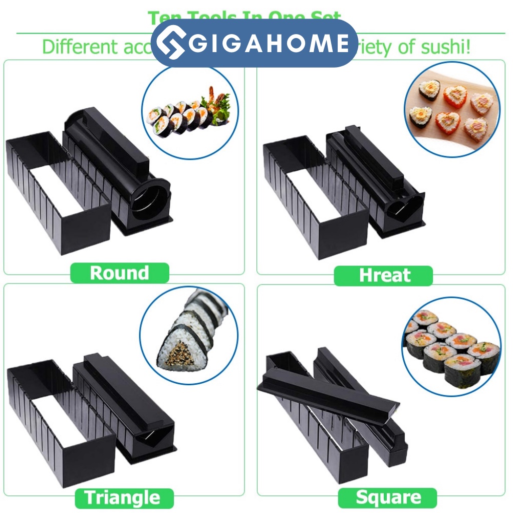 Bộ Khuôn Dụng Cụ Làm Sushi, Cơm Cuộn GIGAHOME 10 Món Tiện Lợi, Nhanh Chóng 3778
