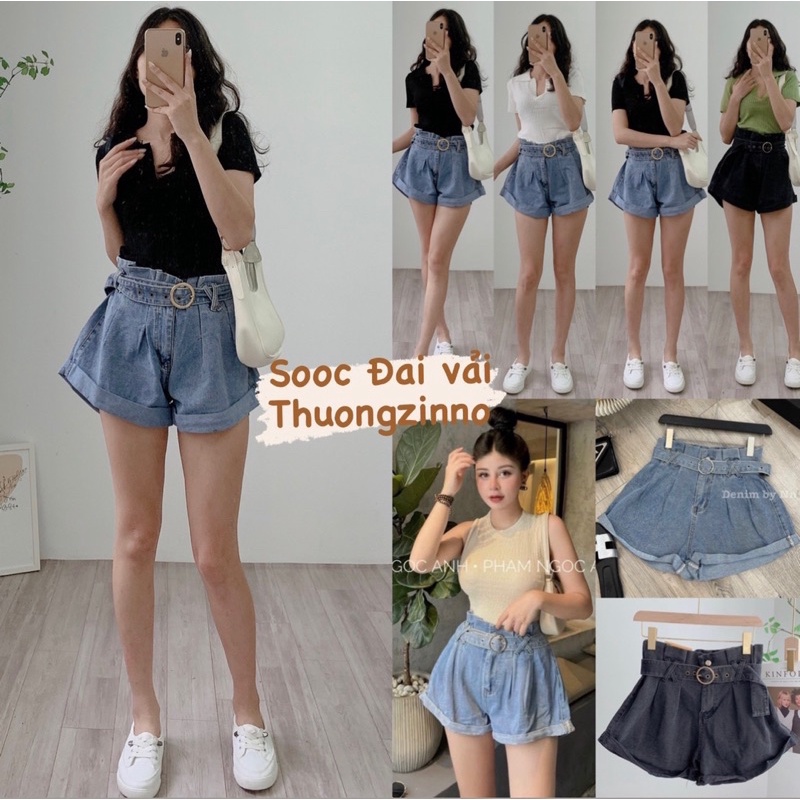 [Ảnh thật/Video]Quần sooc xoè đai X Hàn Quốc Quần đùi jean phong cách năng động