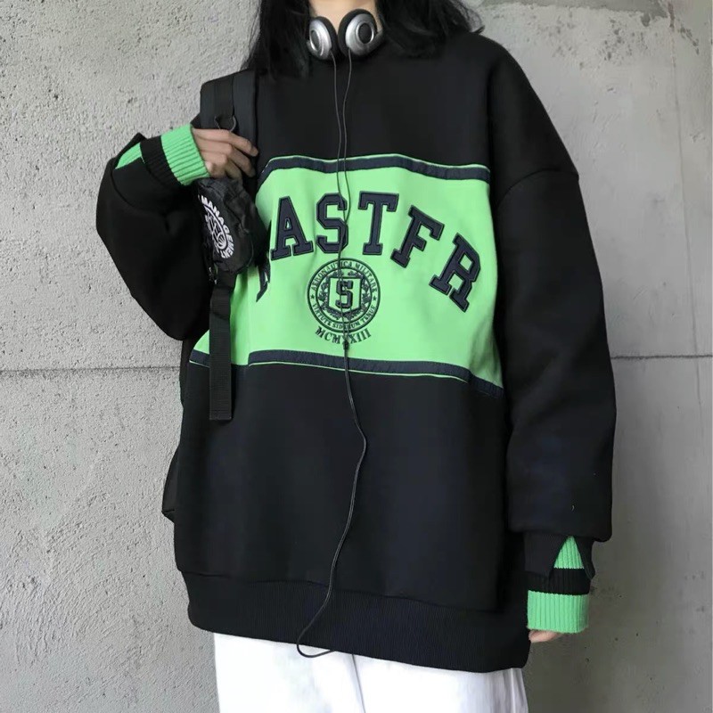 Áo sweater MASTFR phối màu đen- xanh neon