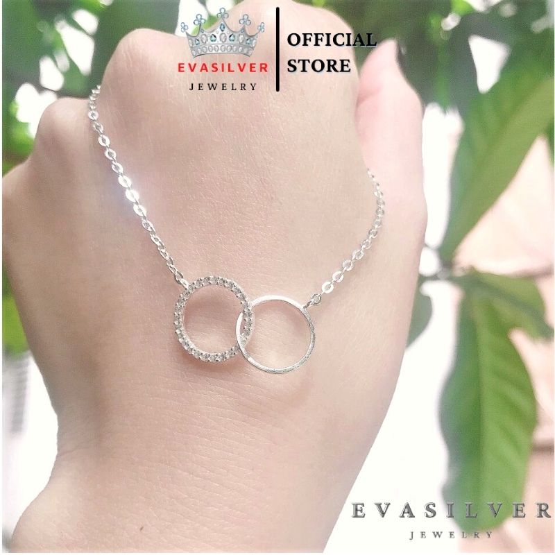 Dây chuyền bạc ta lồng 2 hình tròn lạm đá Evasilver, Vòng cổ  chuẩn bạc sang trọng thanh lịch