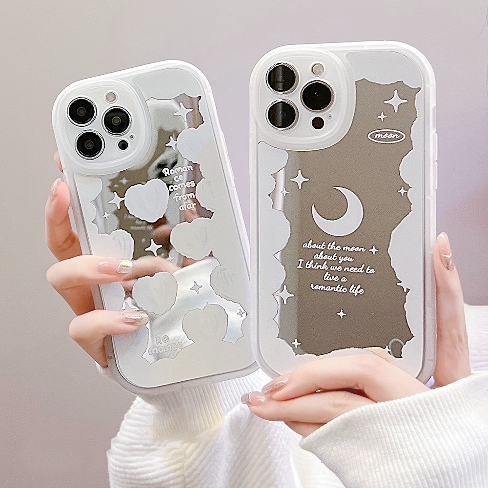 Ốp lưng iphone gương cạnh vuông trăng mây trắng 6/6plus/7/7plus/8/8plus/x/xs/11/12/13/pro/max/plus/promax-Sale HOT E2-2