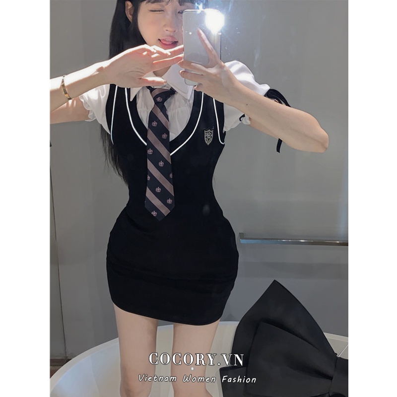 Cocory vn Đầm Ôm Body Cổ Polo Quyến Rũ Cho Nữ