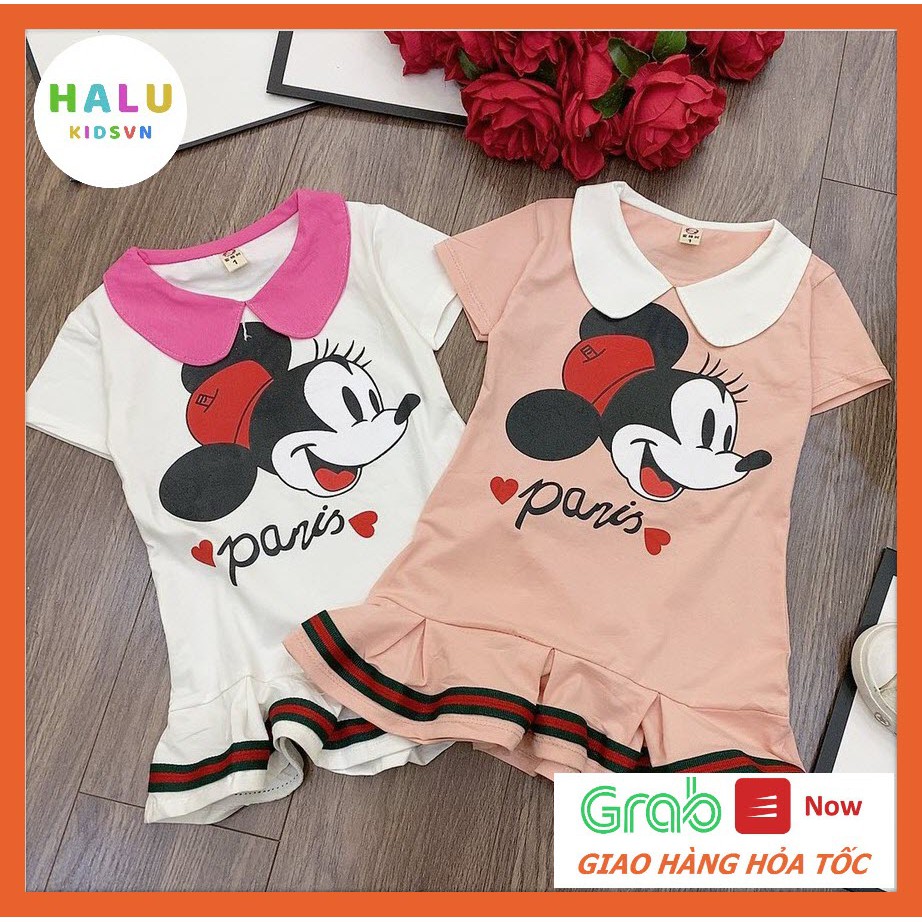 Váy đầm cộc tay Mickey bé gái chất cotton mềm mịn, thoáng mát - Halukidsvn.VMC01