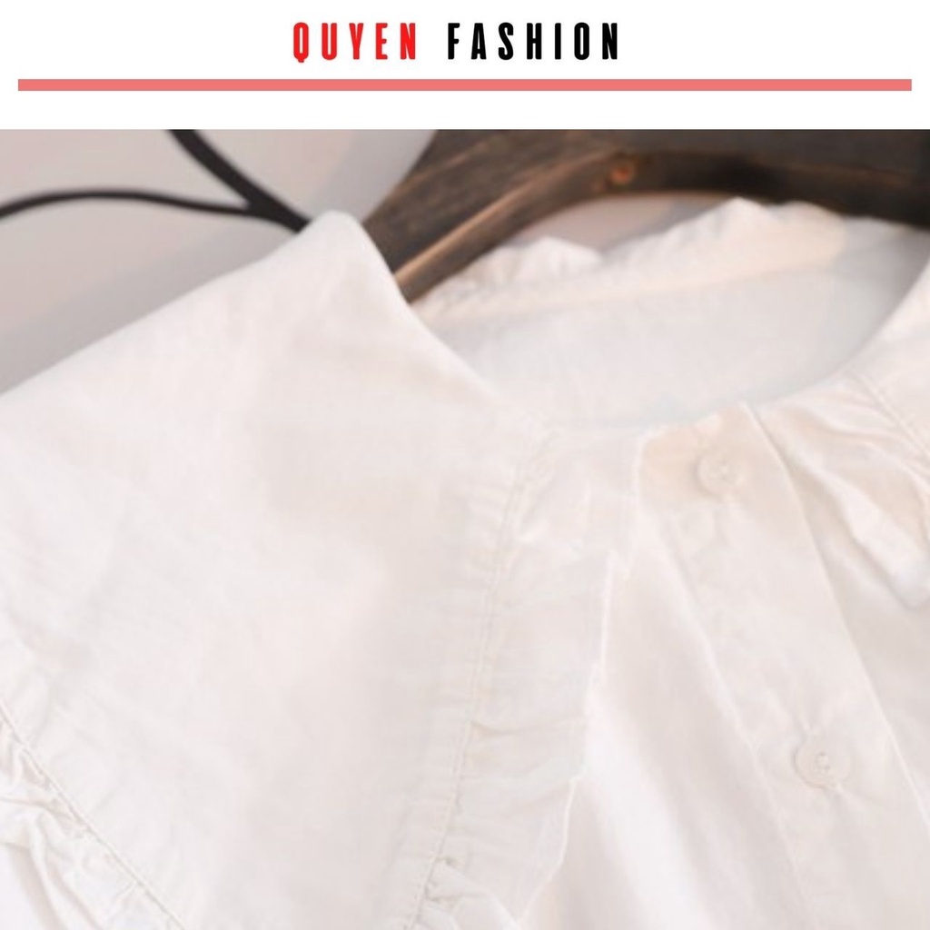 Áo sơ mi cổ sen to kẹp bèo công sở Quyên Fashion AA550 màu trắng kiểu dáng tiểu thư