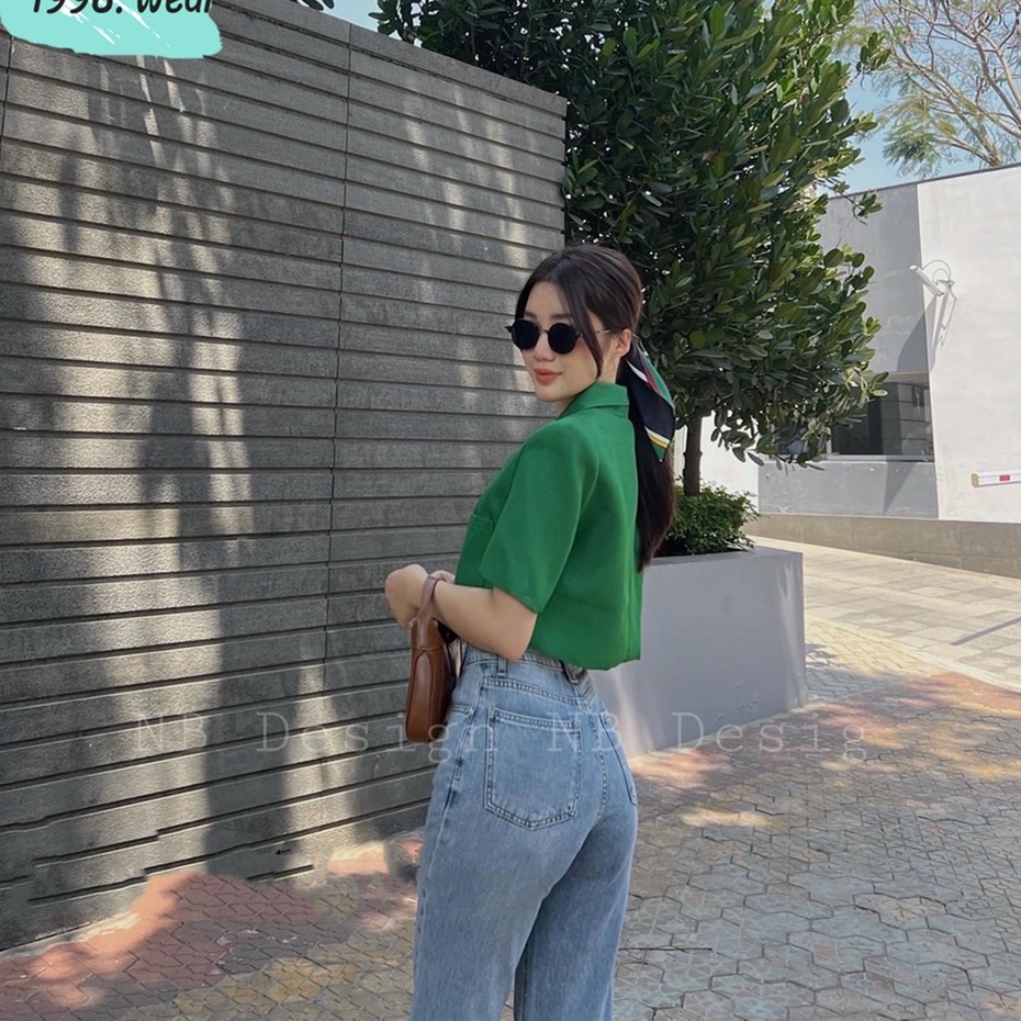 Áo khoác blazer nữ 2 lớp thiết kế cổ vets croptop tay ngắn vải linen thời trang nữ1998.WEAR