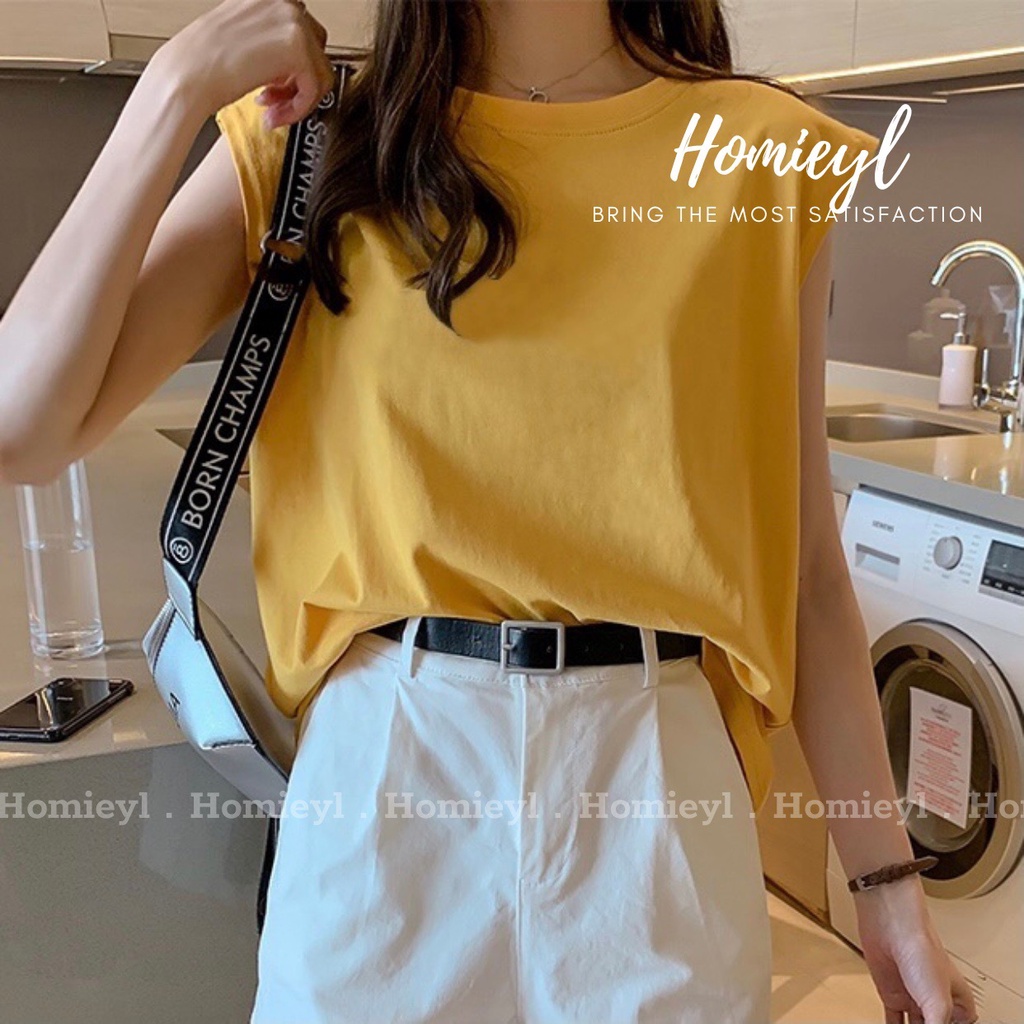 Áo thun trơn nữ tay ngắn dáng suông basic Homieyl cao cấp, áo phông trơn nữ cộc tay hến cotton đen trắng H210