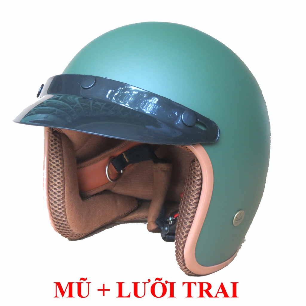 Mũ bảo hiểm 3/4 nón bảo hiểm 3/4 NTMAX xanh rêu nhám